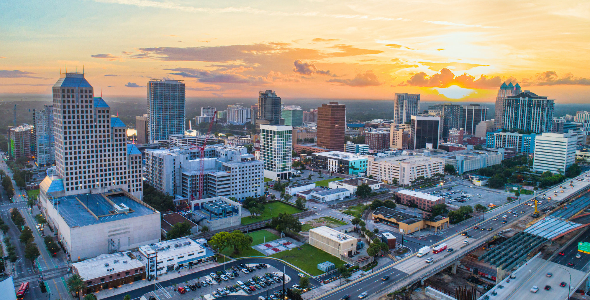downtown orlando drone shot in daylight
